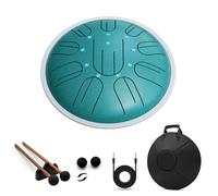 Steel Tongue Drum Electroacoustic, 10 Inch 10 Notes Hanpan, G Major, Steel Hand Pan Drums Mallets and Carry Bag, Malachite Green