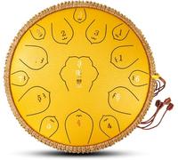 Steel Tongue Drum Large Percussion Instrument Tank Drum F Key 13 Ih 15 Notes Handpan with Travel Bag for Yoga, Meditation, Musical Education Etc,Gold,13 Inch 15 Tone F Key