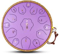Steel Tongue Drum Large Percussion Instrument Tank Drum F Key 13 Ih 15 Notes Handpan with Travel Bag for Yoga, Meditation, Musical Education Etc,Purple,13 Inch 15 Tone F Key