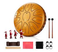 Steel Tongue Drum, Ovshnrr 6 Inch 11 Notes Rain Drum, C Key & Rust-Proof Handpan Percussion, Leaf Pattern Handpan Garden with Drum Bag and Percussion Instruments for Music Therapy(Golden)