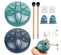 Steel Tongue Drum, Pack of 2 Steel Tongue Drum, 3 Inch 6 Tones, Rain Drum, Tongue Drum Drum Instrument with Fabric Bag, Mallet Music Book, Mini Pan Drum for Sound Healing, Meditation Yoga