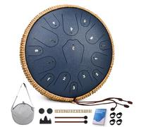 Steel Tongue Drum-QingShi 15 Notes 14 Inch Steel Drum Instrument for Adults, Steel Handpan Drums with Handpan Drum Mallet, Music Book and Carry Bag, C Major (Navy Blue)