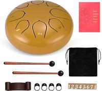 Steel Tongue Drum, Sunowl 6 Inch 8 Note Tongue Drum C Key, Mini Handpan Percussion Musical Instrument Steel Drum for Beginners Kids Adults, Balmy Drum for Meditation Yoga Musical Education, Gold