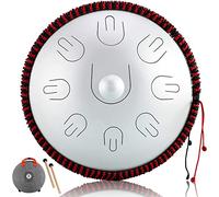 Steel Tongue Drum Tank Drum 9 Notes 16 Inch, Handpan Drum Standard D Key Percussion Instrument Tongue Drums Kit for Adults with Mallets Soft Hand Pan Bag for Meditation Entertainme,Silver
