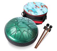 Steel Tongue Drum with Carrying Case: 6 Inch 11 Notes Balmy Drum | Steel Drum Key of D 440Hz with Mallets Music Book Note Stickers Rain Drum for Outside Garden Meditation Yoga Beginner, Green