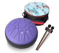 Steel Tongue Drum with Carrying Case: 6 Inch 11 Notes Balmy Drum | Steel Drum Key of D 440Hz with Mallets Music Book Note Stickers Rain Drum for Outside Garden Meditation Yoga Beginner, Purple