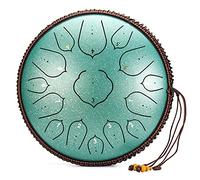 Steel Tongue Drums 14 Inch Tank Drum 15 Notes D Key High Carbon Harmonic Hand Pan, Handpan Drum with Rope Decoration and Mallets, for Meditation, Yoga and Zen (Color : Green)