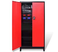 Steel Tool Cabinet with Tool Chest and 3 Drawers 90 x 40 x 180 cm Red Black 3-Point Lock Shelves for Workshop, Garage, DIY Organiser and Storage