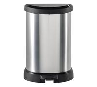 Steel Trash Can With Pedal, Curver Deco Bins, 20L, Round Black, Silver