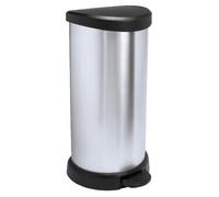 Steel Trash Can With Pedal, Curver Deco Bins, 40L, Round Black, Silver