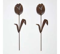 Steel Tulip Garden Stake Decorations, Set of 2