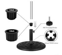Steel Umbrella Stand Replacement Parts with Dual-Sized Hole Ring for 1.5" & 1.9" Poles - Black Cover and Cap Adapter for Patio, Beach & Ma