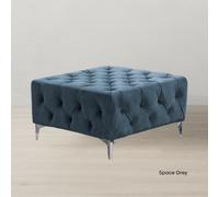 (Steel Velvet, Footstool) SNOOZE Velvet Ashton Full Back 5 Seater Corner Sofa Sets Upholstered Plush Fabric Sofa Handmade UK