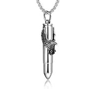 Steel Vintage Flying Eagle Bullet Urn Ashes Keepsake Cremation Prayer Memorial Holder Locket Pendant Necklace, Stainless Steel