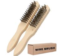 Steel Wire Brush Pack of 2 - Beechwood Handle Wire Brushes - Heavy Duty Steel Bristle Cleaning Brush for Rust, Paint & Welding Slag Removal - Durable Metal Cleaning Tool