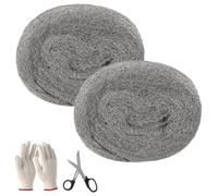 Steel Wire Wool, 2 Pack 3 Meter Wire Wool Mice, 0000 Coarse Steel Wool Mice Fill Fabric DIY Kit with Work Gloves and Scissors for Keeps Mice & Rodents Away, Polishing, Cleaning