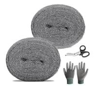 Steel Wire Wool Mice, 0000 Steel Coarse Wire Wool Gaps Blocker with Work Gloves and Scissors, Wire Rodent Control DIY Fill Holes Fabric Kit (2 Pack x 3m)