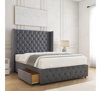 (Steel (without Mattress), 3ft Single) Ruby Divan Double Bed Frame with Mattress Included Plush 54inch Wingback Chesterfield Headboard 2 Storage Drawers Footend Side