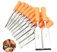 Steel Wood Chisel Set, Carving Woodworking Chisels, Soft Grip for DIY Woodworking, Carving, Orange 12PCS