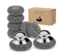 Steel Wool Scrubber, 8-Pack Stainless Steel Scrubber Pads with Handle - The Ultimate Scouring Solution for Rust, Stubborn Messes on Cookware, Grill, Oven & Kitchen Sinks