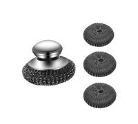 Steel Wool Scrubber with Handle - 2025 Upgrade Heavy Duty Stainless Steel Dish Scrubber, Reusable Iron Wool for Cleaning Dishes Iron Pots Stoves Kitchen Sink (3 Replacements)