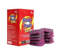 Steel Wool Soap Pad - Reusable Scouring Pads, Steel Soap Filled Pads, 10-Pack Brillo Pads With Soap, Scouring Cleaning Metal Pads, Cleaning Steel Wool Scrubber, Non Scratch Pre-Soaped With Rich Lather