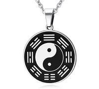 steel Yin Yang Circle Metal Tag Pendant Necklace Tai Chi Gossip Pendant Lucky Security and Peace Jewelry
