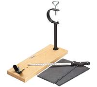 Steelblade Lacquered Wood Knife + 2 Natural Slate Plates Holder Made in Spain-Very Resistant Rack Ideal for Hams and Pallets
