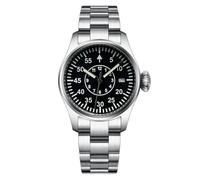 STEELDIVE Men's Pilot Style Automatic Watch, Stainless Steel Band, Black Dial with Date Window, V 1, Pilot