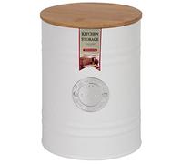 Steelex Airtight Storage Jar with Wooden Lid - Metal Containers in Matte Finish White - Ideal for Coffee and Food Storage