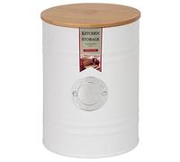 STEELEX Sugar Canister with Wooden Lid Airtight Storage Jar Kitchen Metal Containers Tin for Sugar Food Storage, Matte Finish (SUGAR - White)