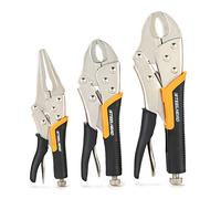 STEELHEAD 3-Piece Locking Pliers Set, 10-inch Curved Jaw, 7-Inch Curved Jaw & 6-1/2” Long Nose Straight Jaw, Integrated Wire Cutter, USA-Based Support