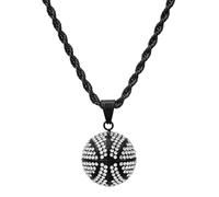 STEELTIME NYC Basketball Necklace - 18K Plated Basketball Chain with Hoop for Men, Women, Teens - Gold, Silver & Black Color Options - Stainless Steel Sports Pendant with Simulated Diamond CZ Stones