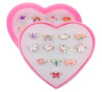 Steemjoey 12 PCS Adjustable Girls Rings Set - Unicorn and Princess Dress Up Toys With Heart Shape Box for Children and Kids