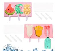 Steemjoey 2 PCS Cartoon Ice Lolly Moulds Silicone with 2 Lids and 6 Sticks, BPA Free Ice Cream Popsicle Mould for Kids Adults, for Lolly Sticks Chocolate Dessert Soap DIY Tools, Ice Cream