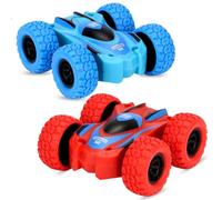 Steemjoey 2 PCS Pull Back Car Toys 360° Rotation Off-road Friction Powered Vehicle Toy Inertia Truck Jumping Stunt Cars Push and Go Vehicle Rubber Wheels Toys Cars for 3-10 Year Old Boys Girls Gift