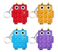 Steemjoey 4 PCS Fidget Keyring, Mini Pop Keyring Keychain, Party Bag Fillers Bubble Poppet Sensory Fidget Toy, Robots Squeeze Keychain Anxiety Stress Relief, Party Favour Birthday Gifts for Kids