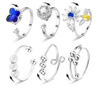 Steemjoey 6 PCS Fidget Rings, Anxiety Ring, 925 Sterling Silver 360° Rotatable Stress Reliever, Gift for Women & Girls