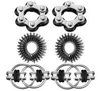 Steemjoey 6 PCS Fidget Toy Sensory Toy Set, Acupressure Rings, Six Roller Chain & Key Flippy Chain for ADHD, ADD, Autism, Anxiety Relief for Adults and Teens (Black)