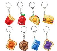 Steemjoey 8 Pcs Fidget Keyring, Snack Mini Pop it Keychain, Hamburger keychain Stress and Anxiety Relieving Tabletop Sensory Toy for Children and Adults with ADHD, Autism, OCD