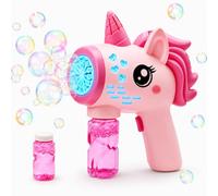 Steemjoey Bubble Machine Gun, Unicorn Bubbles Makers with Bubble Solution, Electric Bubble Wand Blower with Light, Outdoor Garden Party Birthday Wedding Bubble Toys, Bubble Gun Boy Girl 3-10 Years