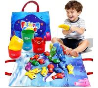 Steemjoey Montessori Toys for 1 2 3 Year Old, Fabric Fishing Game, Multifunctional with Stacking Cups Number Counting Color Sorting Shape Learning Educational Baby Relaxation Christmas Birthday Gifts