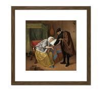 Steen The Sick Woman Doctor Painting 8X8 Inch Square Wooden Framed Wall Art Print Picture with Mount Artery8 Brown One Size