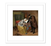 Steen The Sick Woman Doctor Painting 8X8 Inch Square Wooden Framed Wall Art Print Picture with Mount Artery8 White One Size