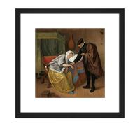 Steen The Sick Woman Doctor Painting 8X8 Inch Square Wooden Framed Wall Art Print Picture with Mount Artery8 Black One Size