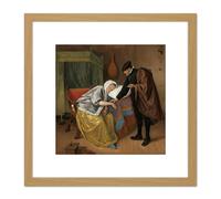 Steen The Sick Woman Doctor Painting 8X8 Inch Square Wooden Framed Wall Art Print Picture with Mount Artery8 Light Oak One Size