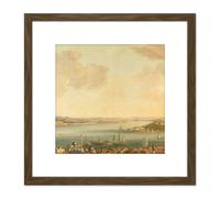 Steen View Of Constantinople Istanbul And Seraglio 8X8 Inch Square Wooden Framed Wall Art Print Picture with Mount Artery8 Brown One Size