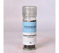Steenbergs Organic Black Peppercorns 40g in a grinder