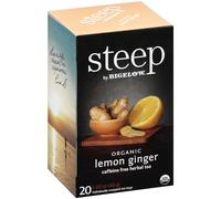 steep by Bigelow Organic Lemon Ginger Herbal Tea, Caffeine Free, 20 Count (Pack of 6), 120 Total Tea Bags
