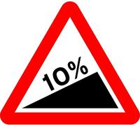 Steep hill upwards Road safety sign - 3mm Aluminium sign fitted with 2 strips Channel to rear for mounting on post 300mm x 300mm